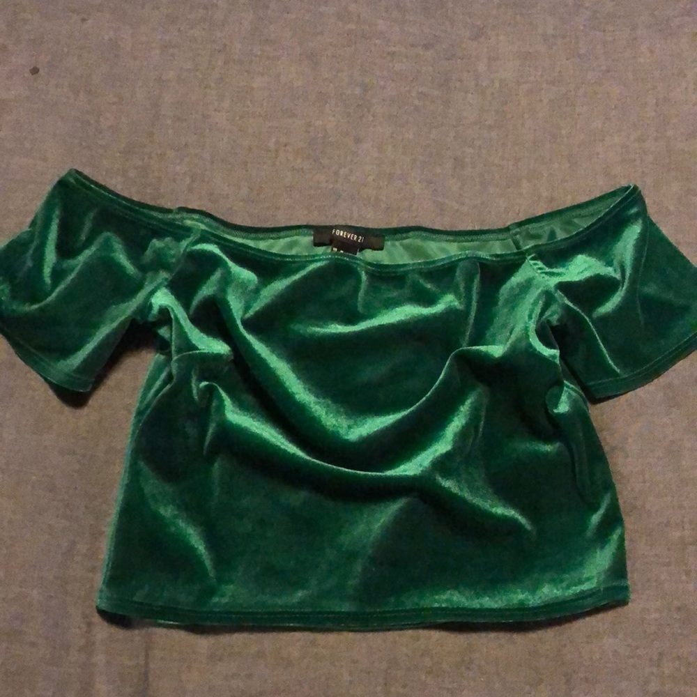 Emerald Green Off Shoulder Crop Top - Size Med